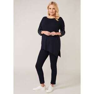 Studio 8 By Phase Eight Judith Pearl Knit Top Navy Blue Long Sleeve Sz US 18 NWT